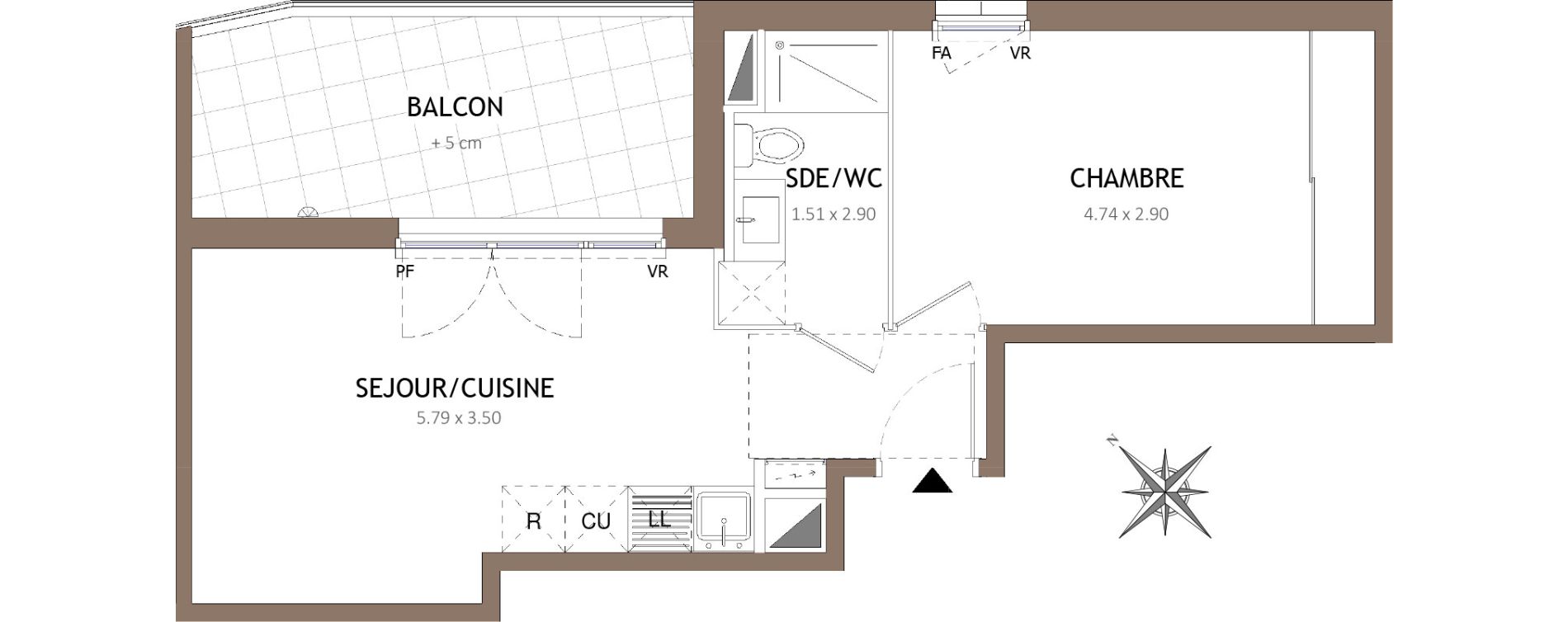Appartement T2 de 38,57 m2 &agrave; Montpellier Lemasson