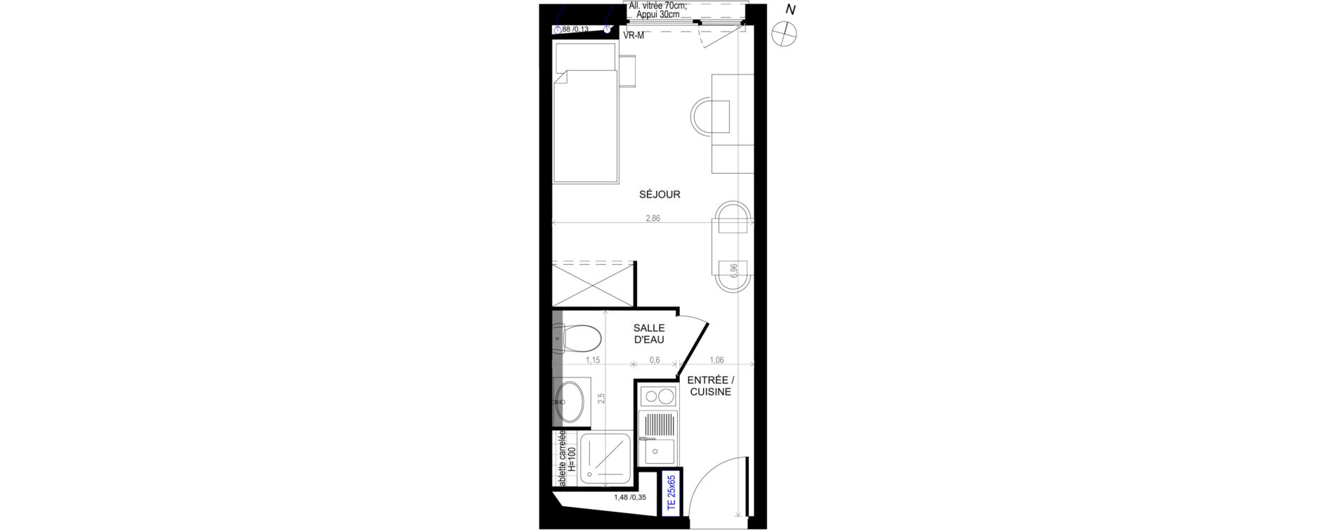 Appartement T1 de 18,54 m2 &agrave; Montpellier Eurom&eacute;decine