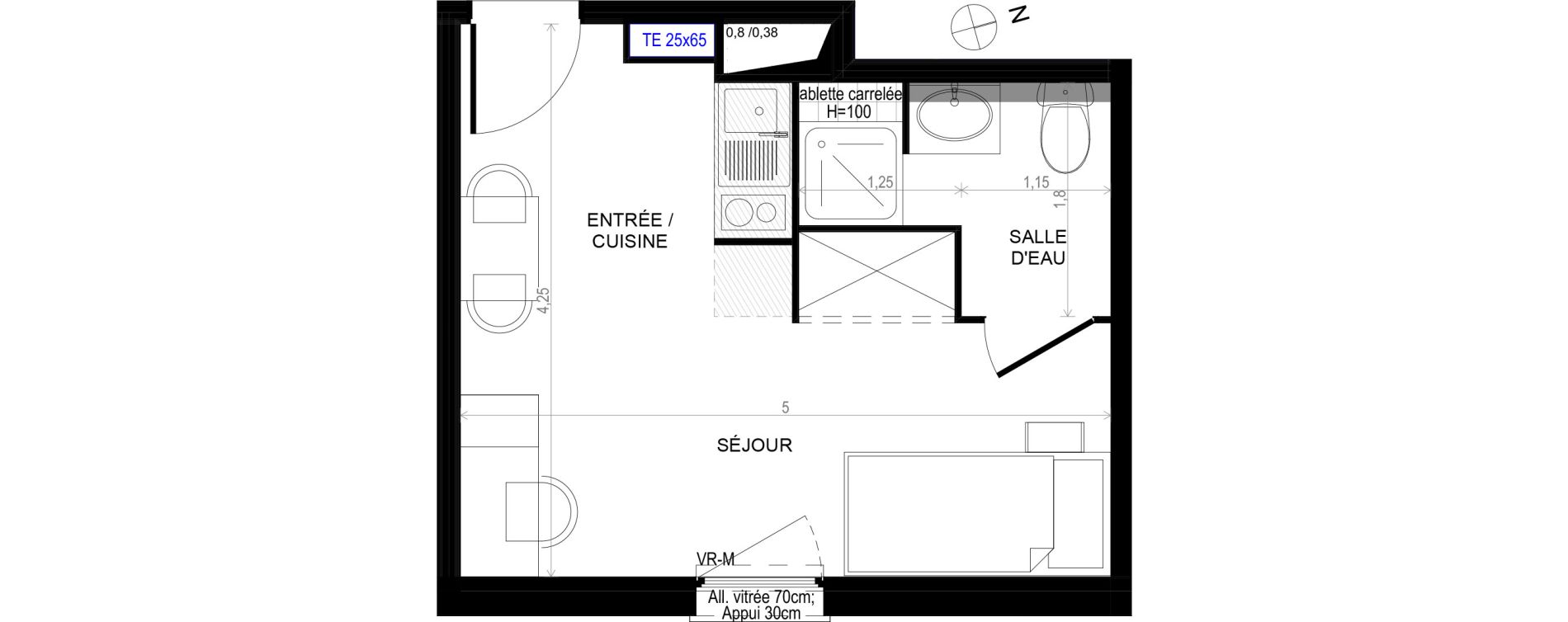 Appartement T1 de 19,44 m2 &agrave; Montpellier Eurom&eacute;decine