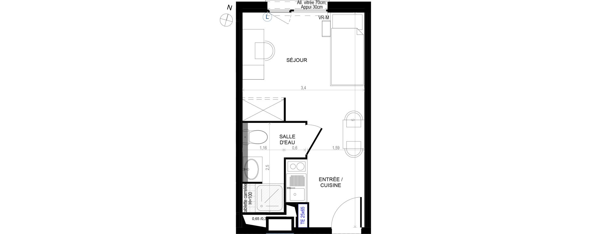 Appartement T1 de 19,22 m2 &agrave; Montpellier Eurom&eacute;decine