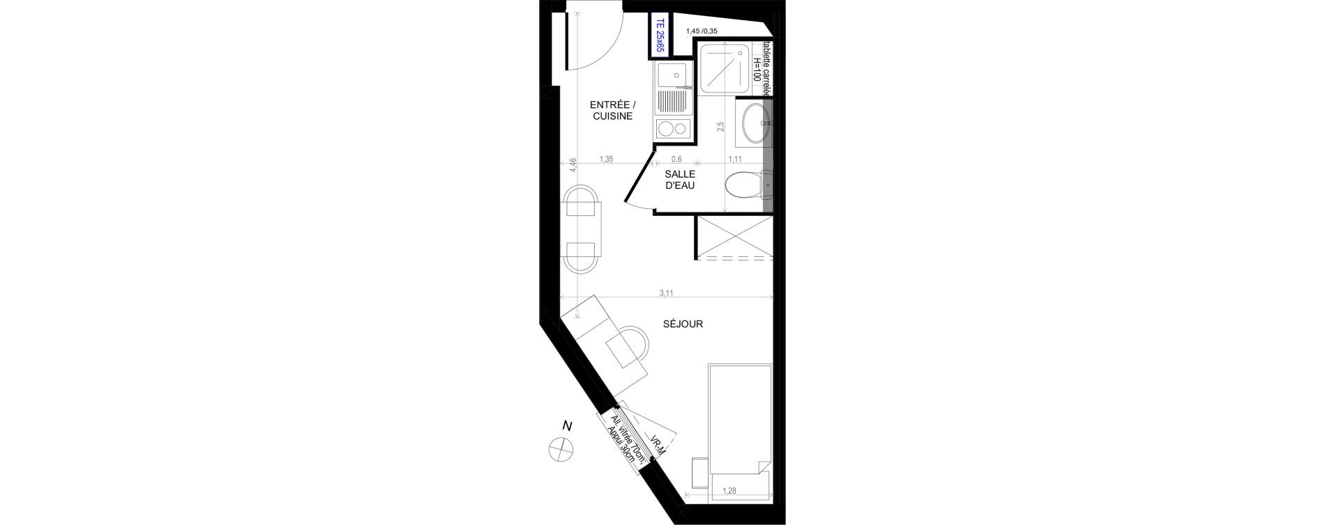 Appartement T1 de 18,84 m2 &agrave; Montpellier Eurom&eacute;decine