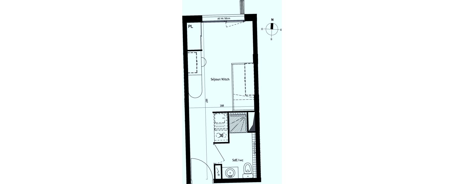 Appartement T1 de 19,00 m2 &agrave; Montpellier Centre