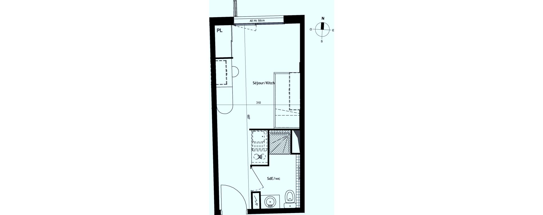 Appartement T1 de 20,40 m2 &agrave; Montpellier Centre