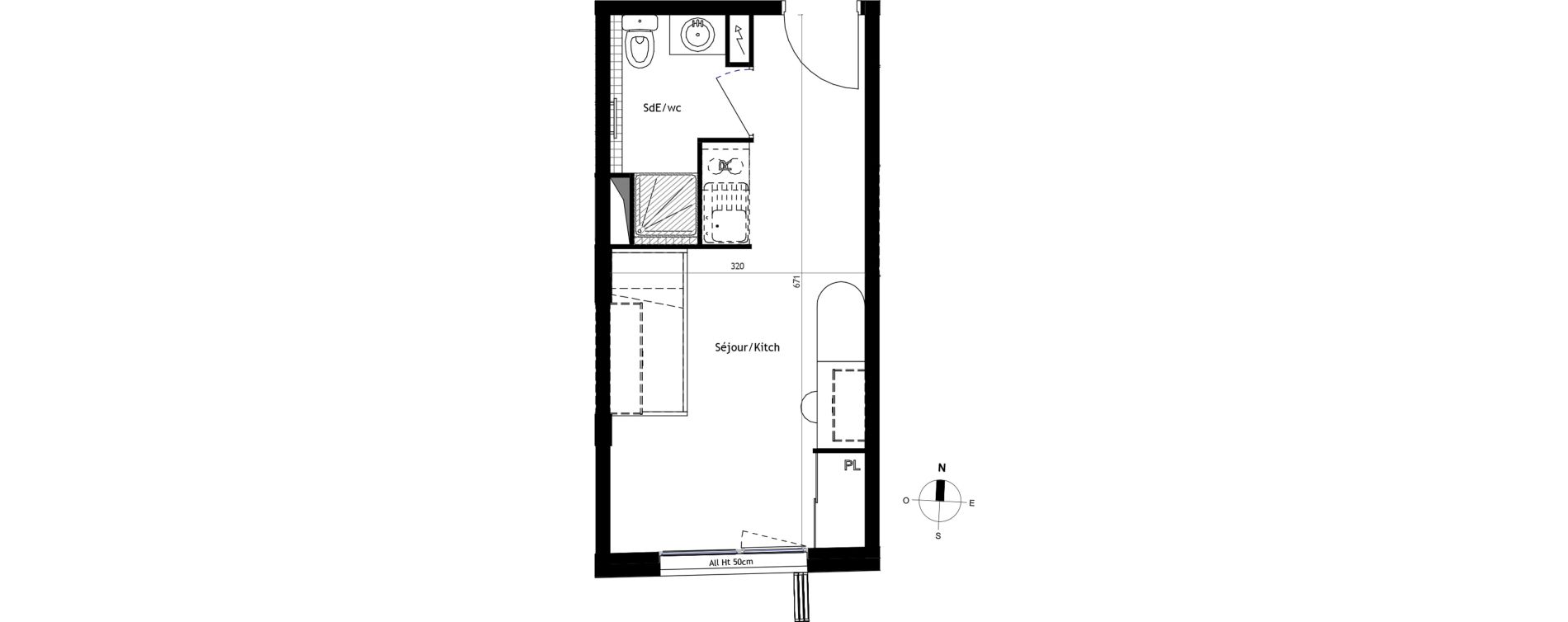 Appartement T1 de 20,80 m2 &agrave; Montpellier Centre