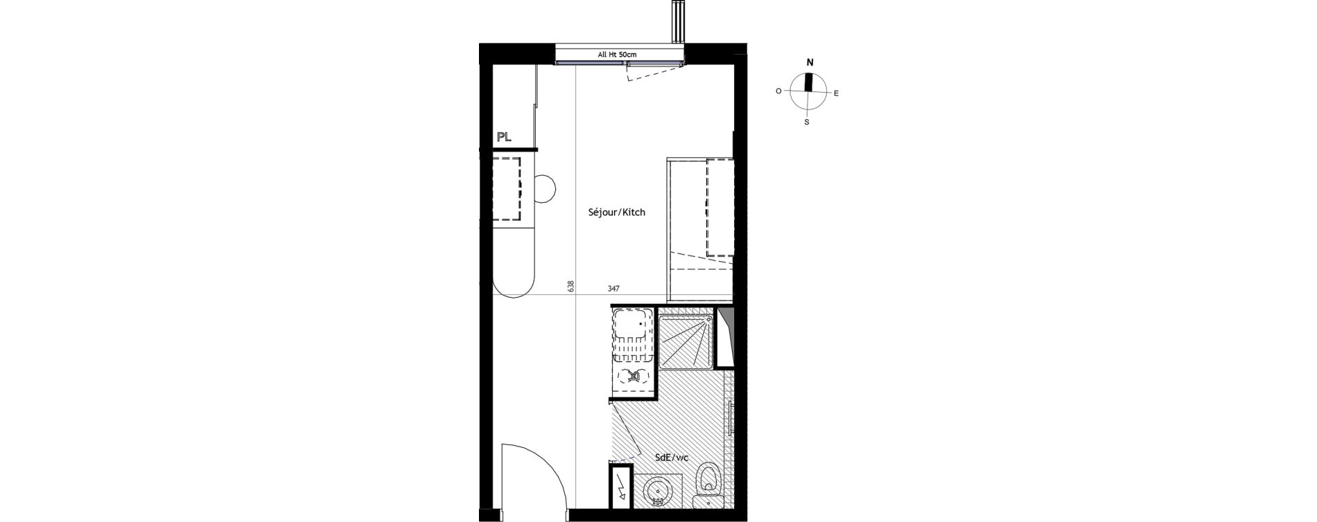 Appartement T1 de 21,40 m2 &agrave; Montpellier Centre