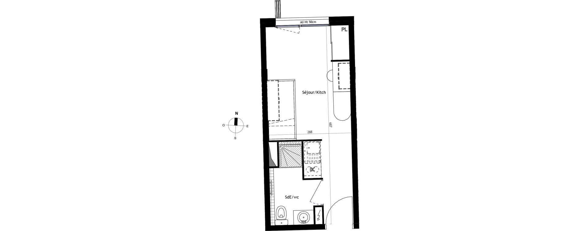 Appartement T1 de 19,00 m2 &agrave; Montpellier Centre