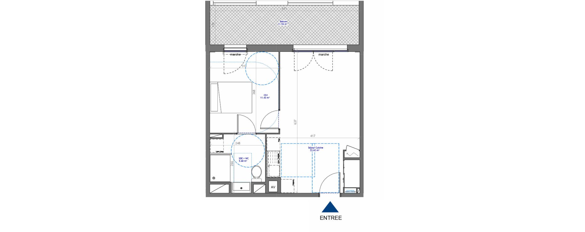 Appartement T2 de 40,73 m2 &agrave; Montpellier La restanque