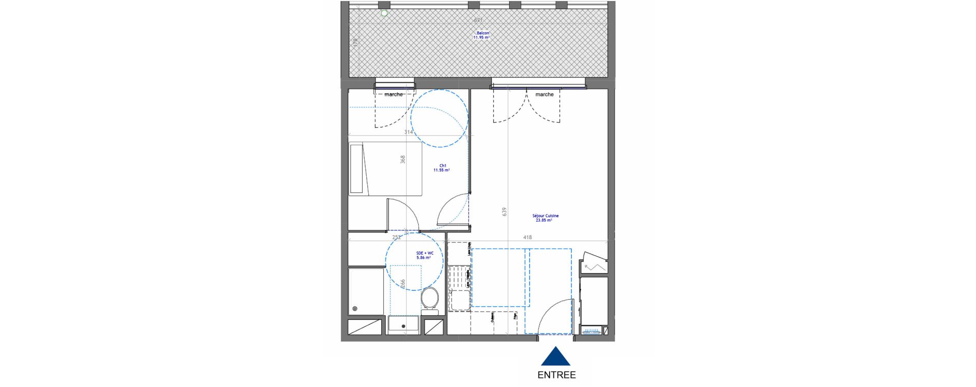 Appartement T2 de 41,27 m2 &agrave; Montpellier La restanque