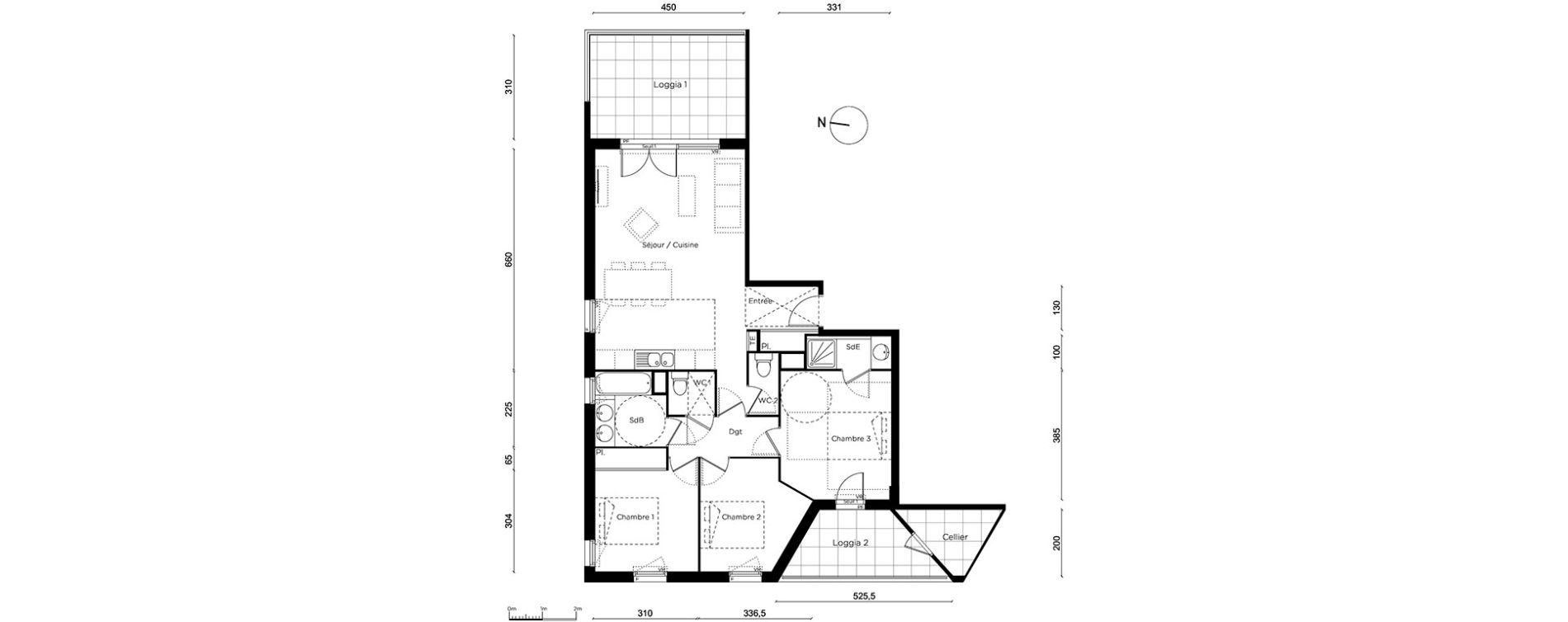 Appartement T4 de 81,98 m2 &agrave; Montpellier Montpellier gambetta