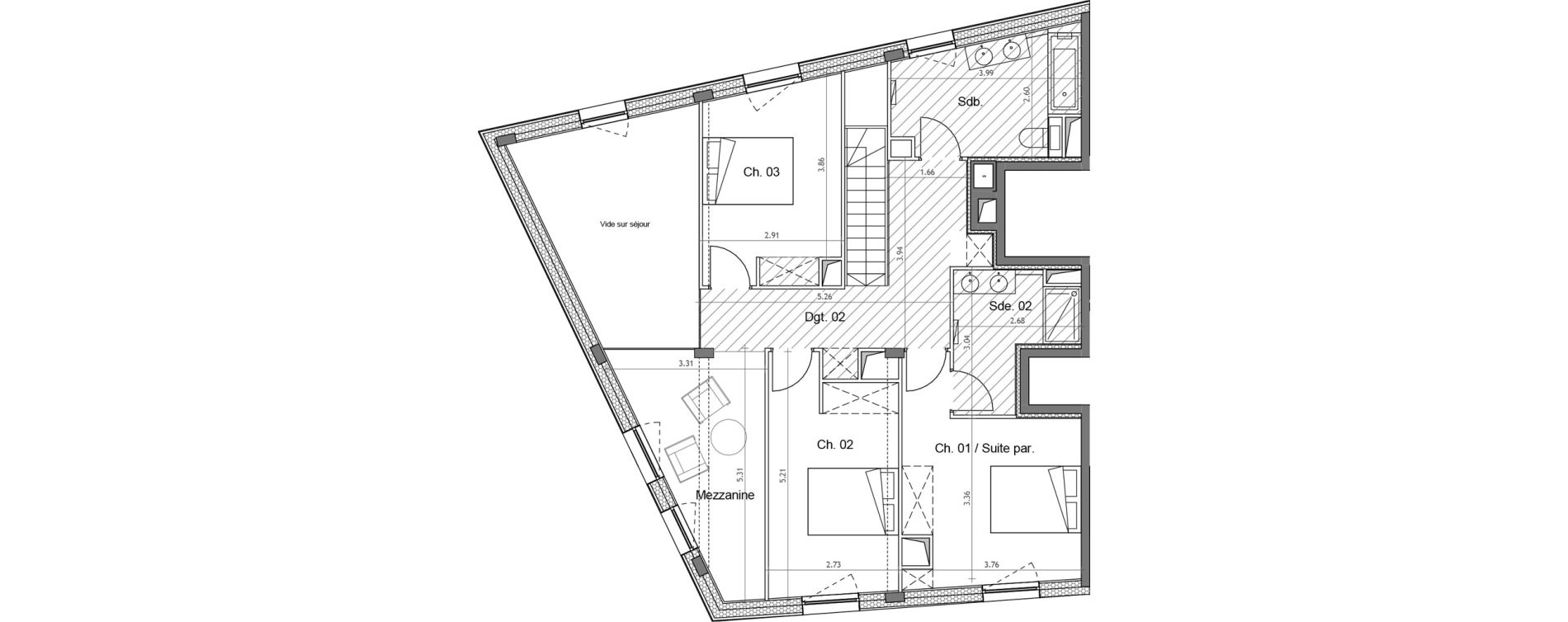Duplex T4 de 142,29 m2 &agrave; Montpellier La rauze