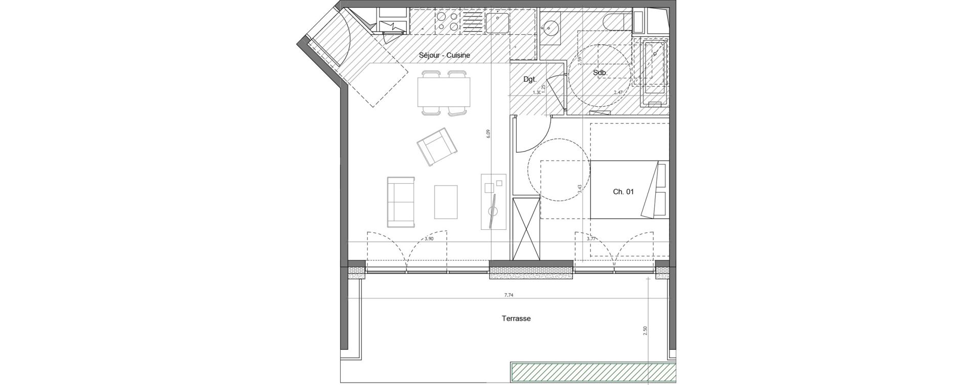 Appartement T2 de 45,80 m2 &agrave; Montpellier La rauze
