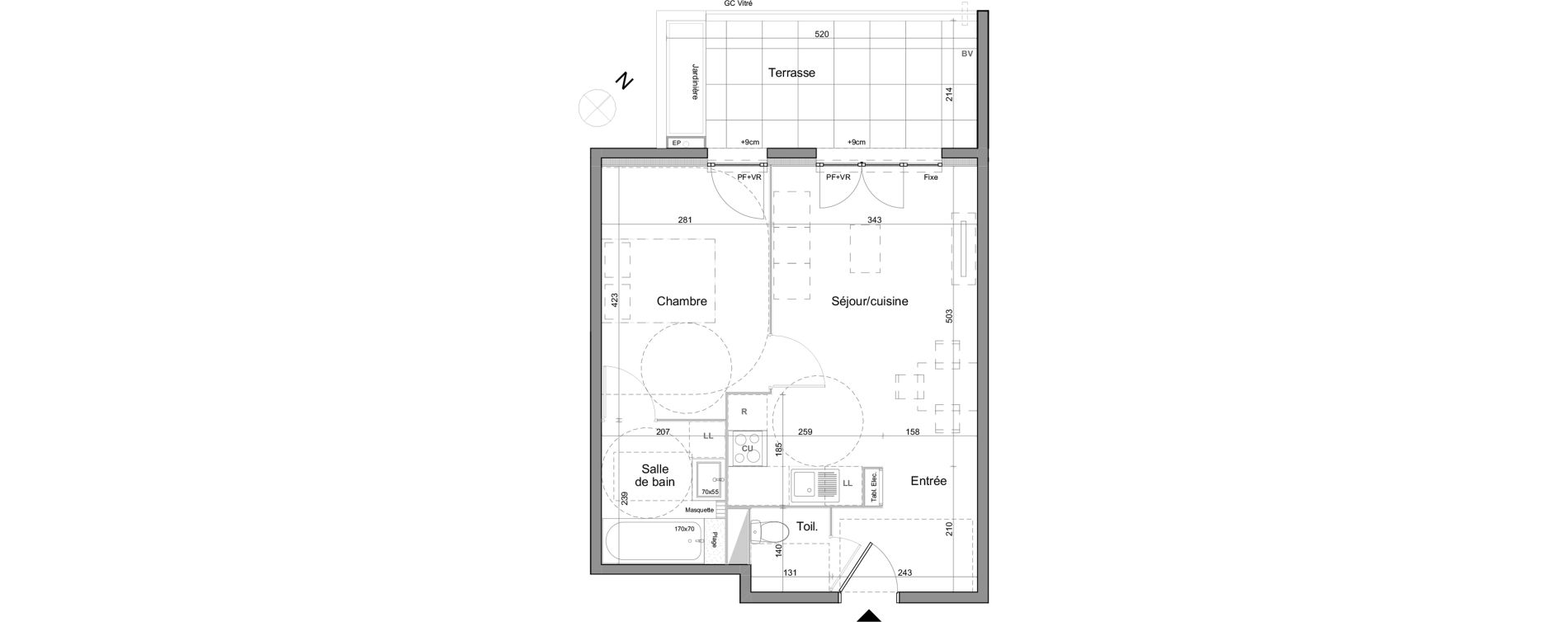 Appartement T2 de 42,40 m2 &agrave; Montpellier Bagatelle