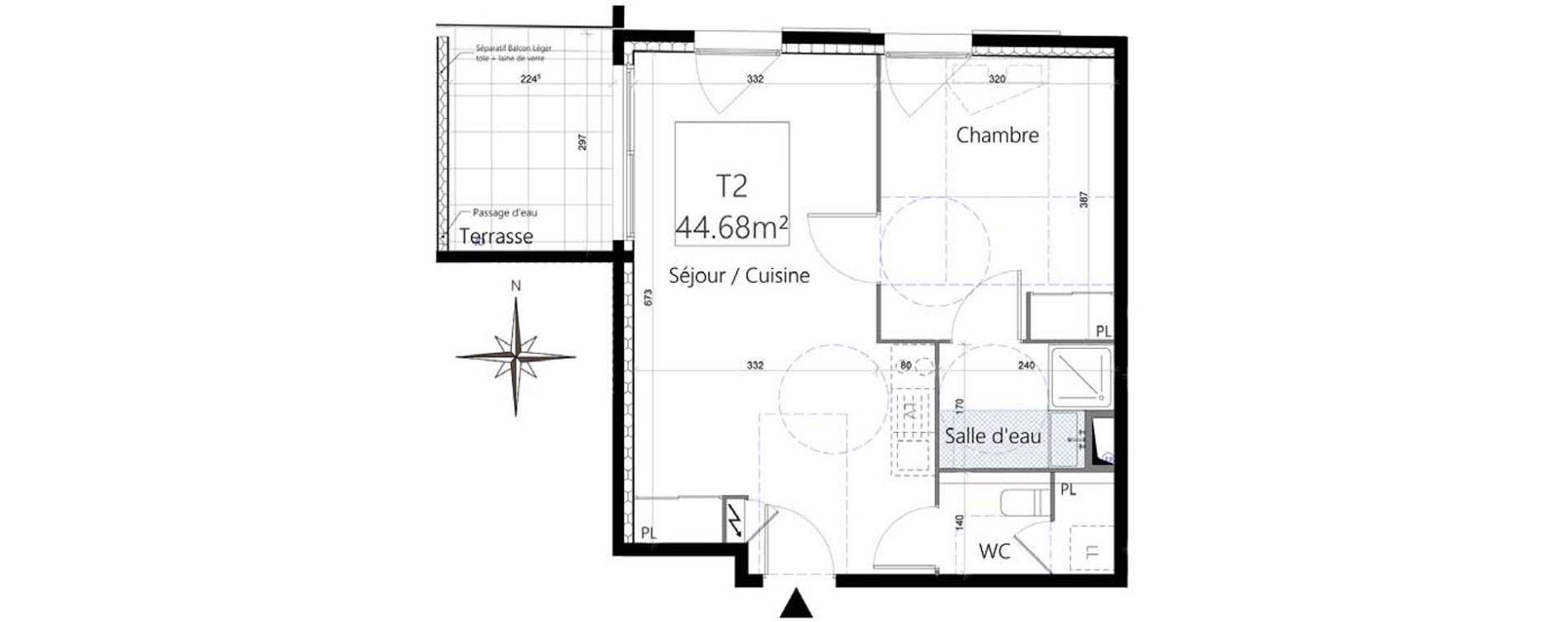 Appartement T2 de 44,68 m2 &agrave; Montpellier Ovalie