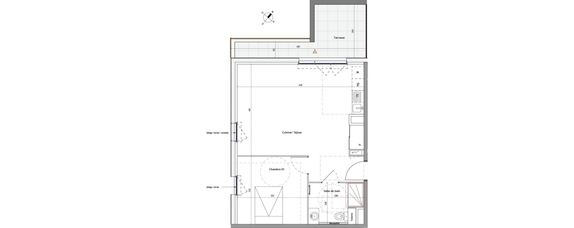 Appartement T2 de 50,40 m2 &agrave; Montpellier Les grezes
