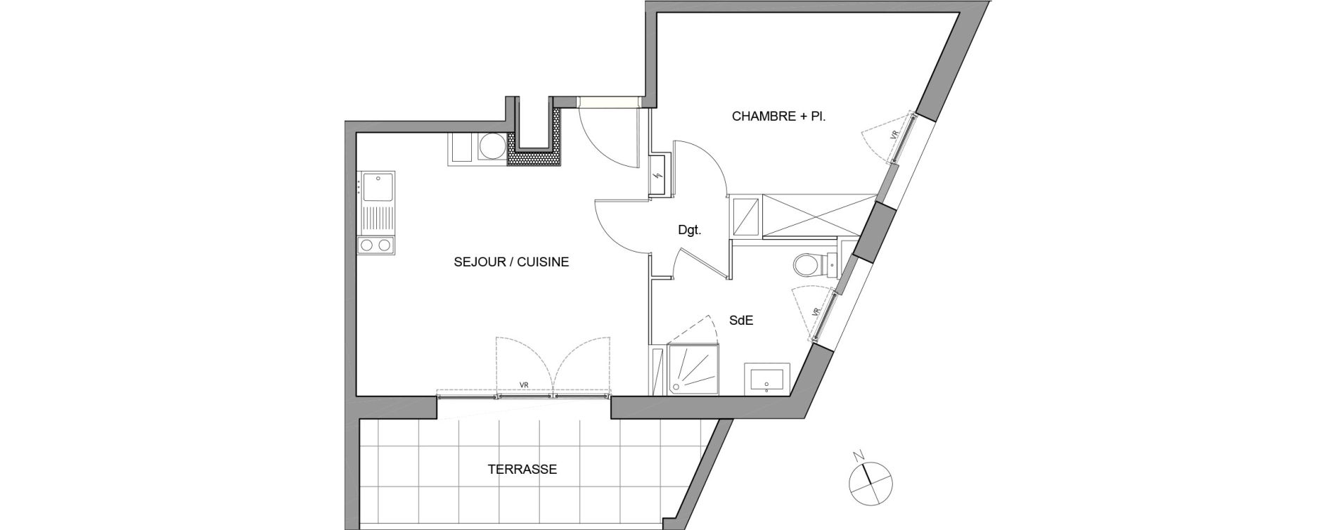 Appartement T2 de 37,67 m2 &agrave; Montpellier Aiguelongue