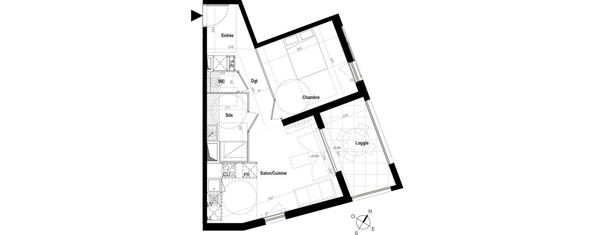 Appartement T2 de 43,82 m2 &agrave; Montpellier Montcalm