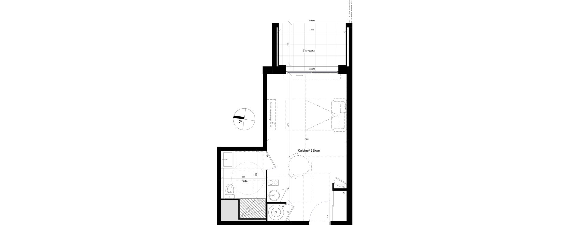 Appartement T1 de 28,40 m2 &agrave; Montpellier Plan des 4 seigneurs