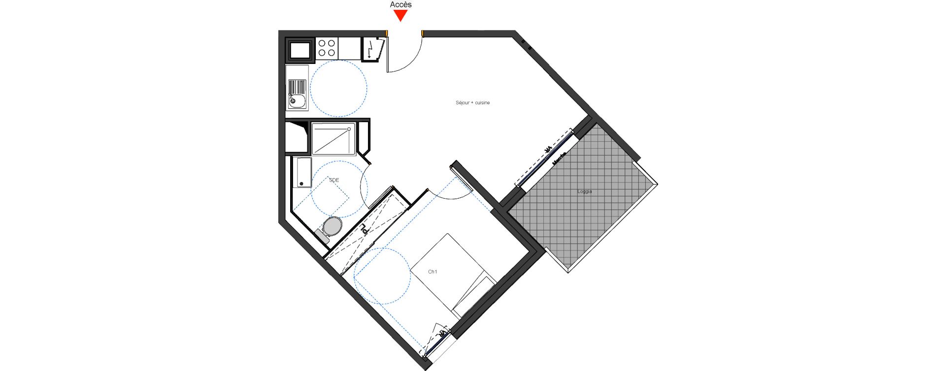 Appartement T2 de 42,30 m2 &agrave; Montpellier Les aiguerelles