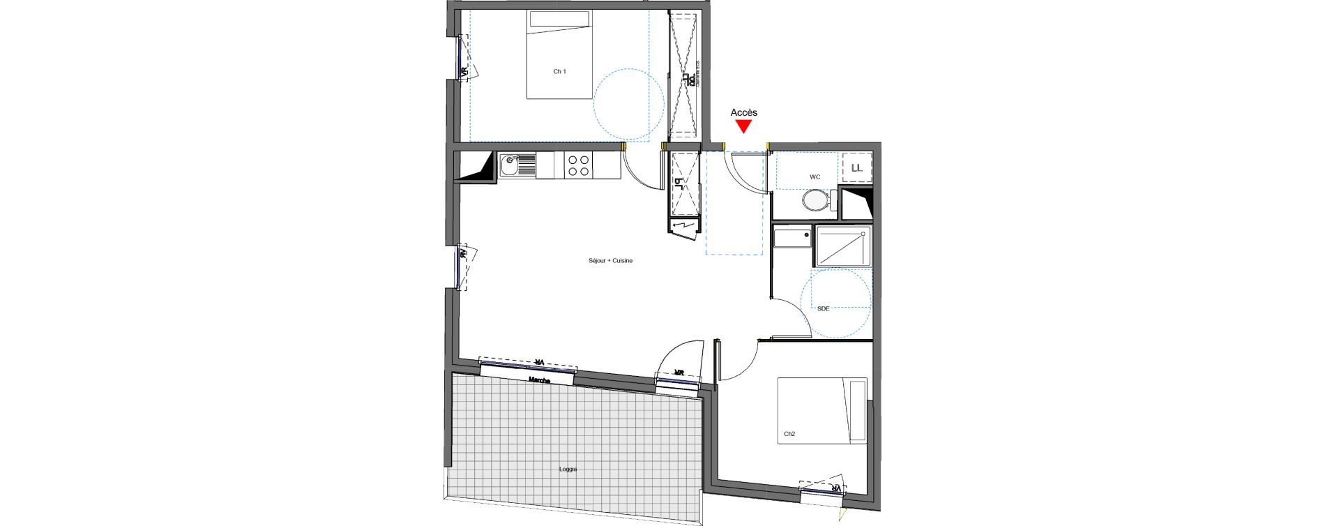 Appartement T3 de 60,70 m2 &agrave; Montpellier Les aiguerelles