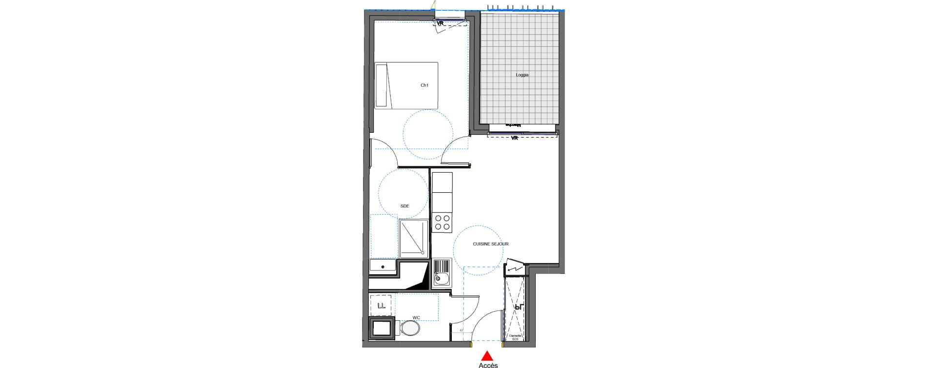 Appartement T2 de 40,70 m2 &agrave; Montpellier Les aiguerelles