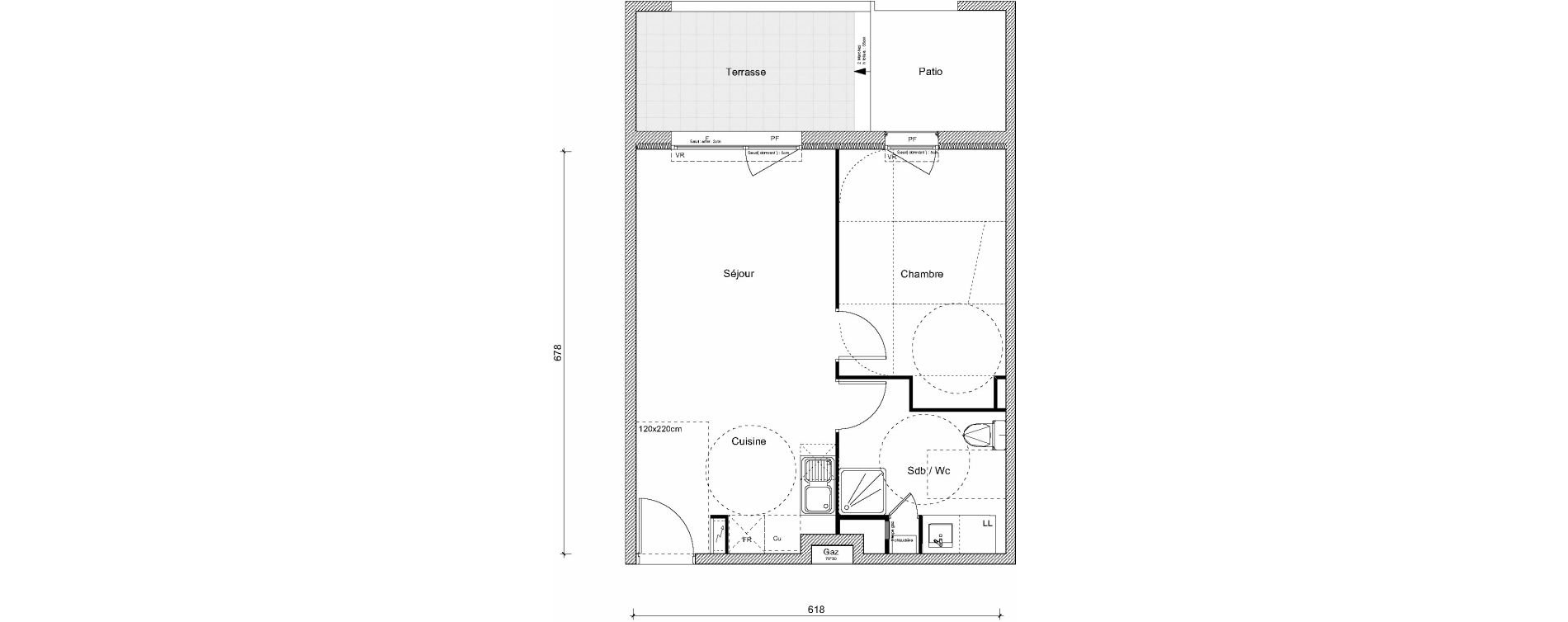 Appartement T2 de 40,90 m2 &agrave; Montpellier La chamberte