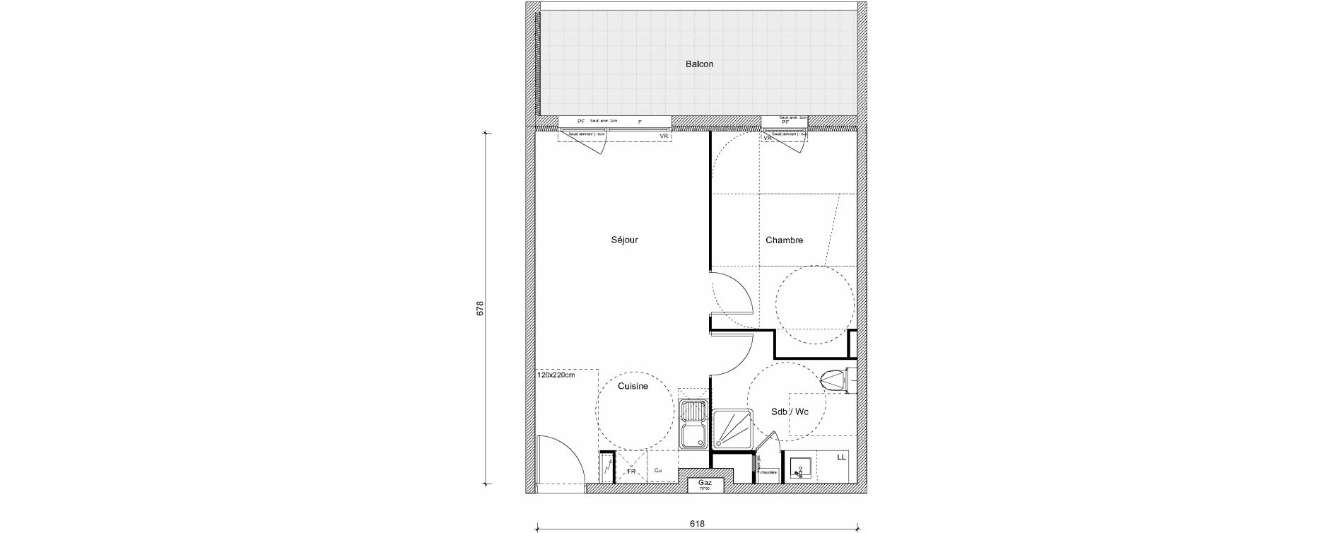 Appartement T2 de 40,90 m2 &agrave; Montpellier La chamberte