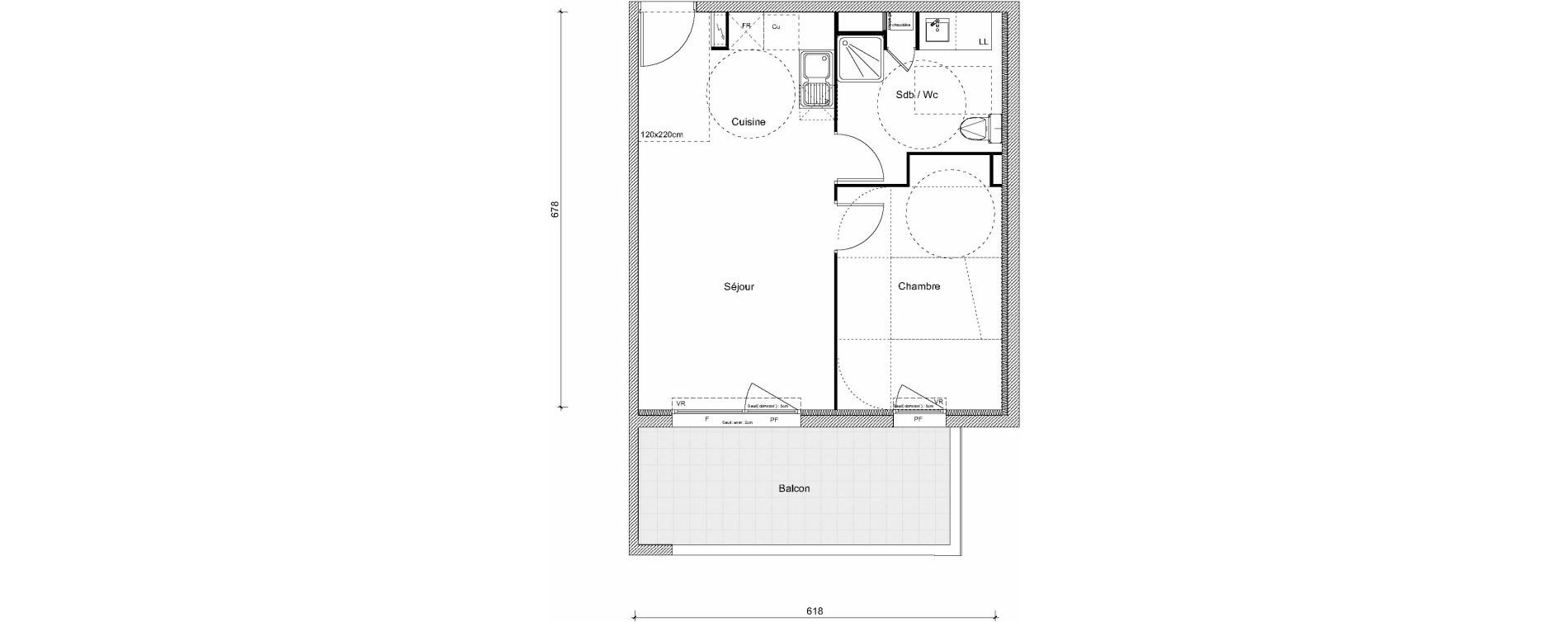 Appartement T2 de 41,30 m2 &agrave; Montpellier La chamberte