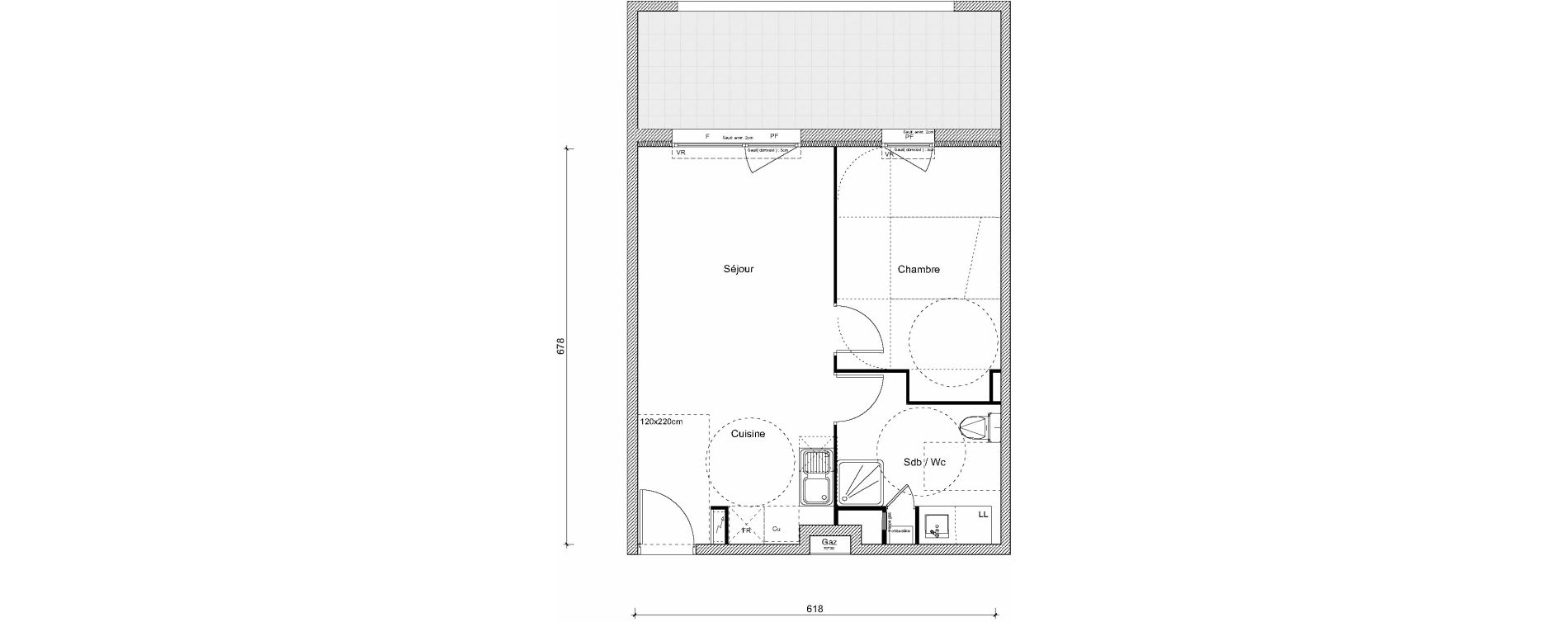 Appartement T2 de 40,90 m2 &agrave; Montpellier La chamberte