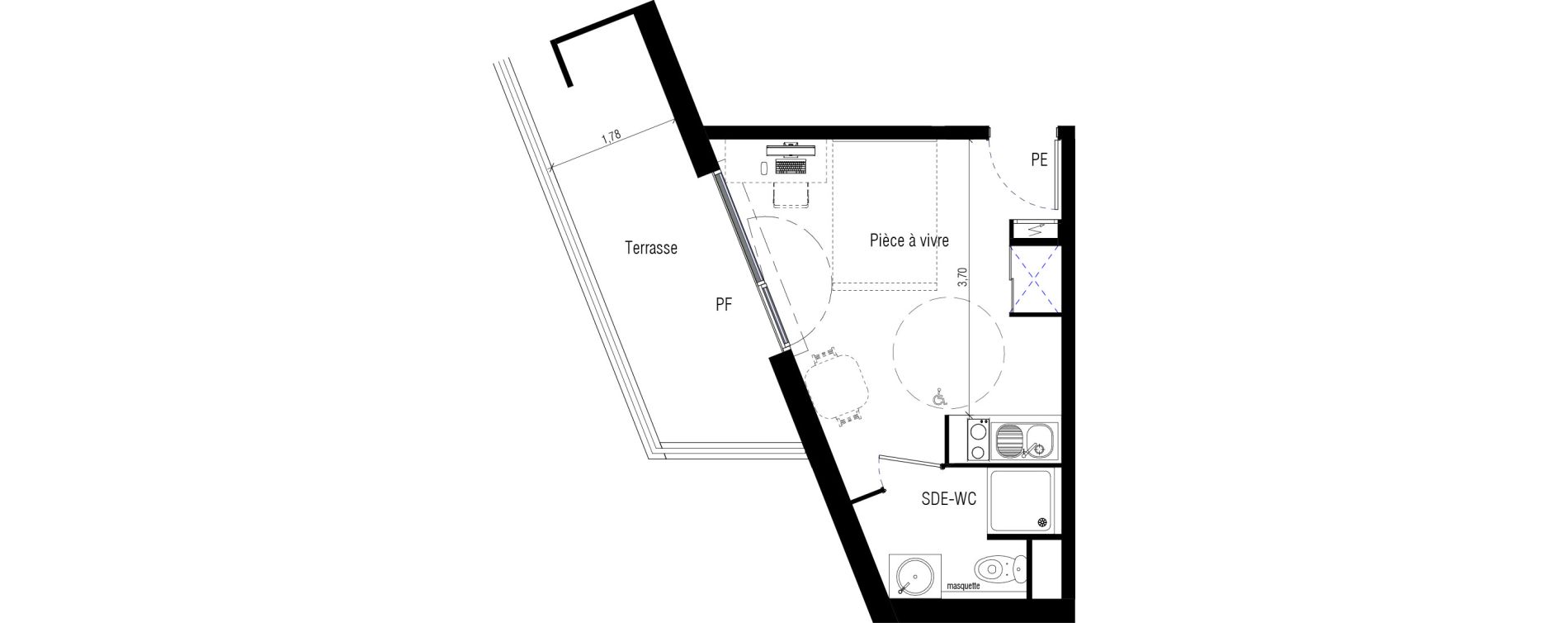 Appartement T1 de 21,00 m2 &agrave; Montpellier Celleneuve