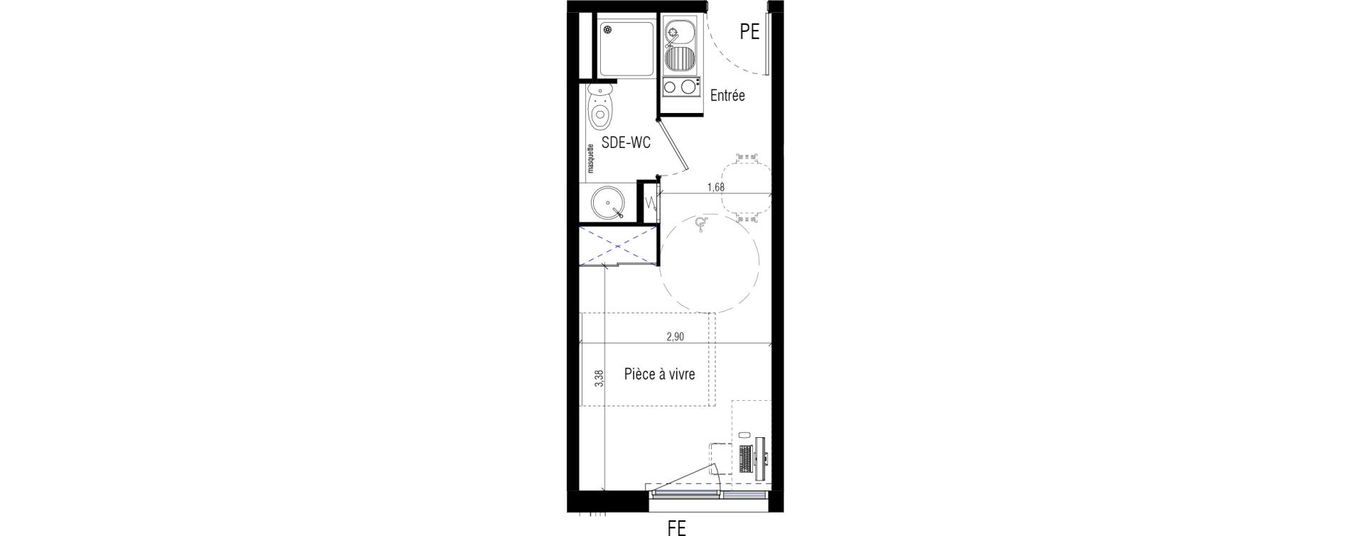 Appartement T1 de 20,20 m2 &agrave; Montpellier Celleneuve