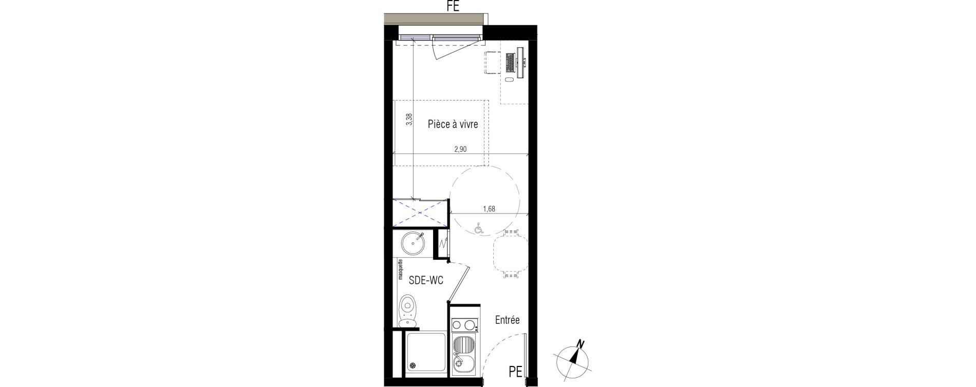 Appartement T1 de 20,20 m2 &agrave; Montpellier Celleneuve