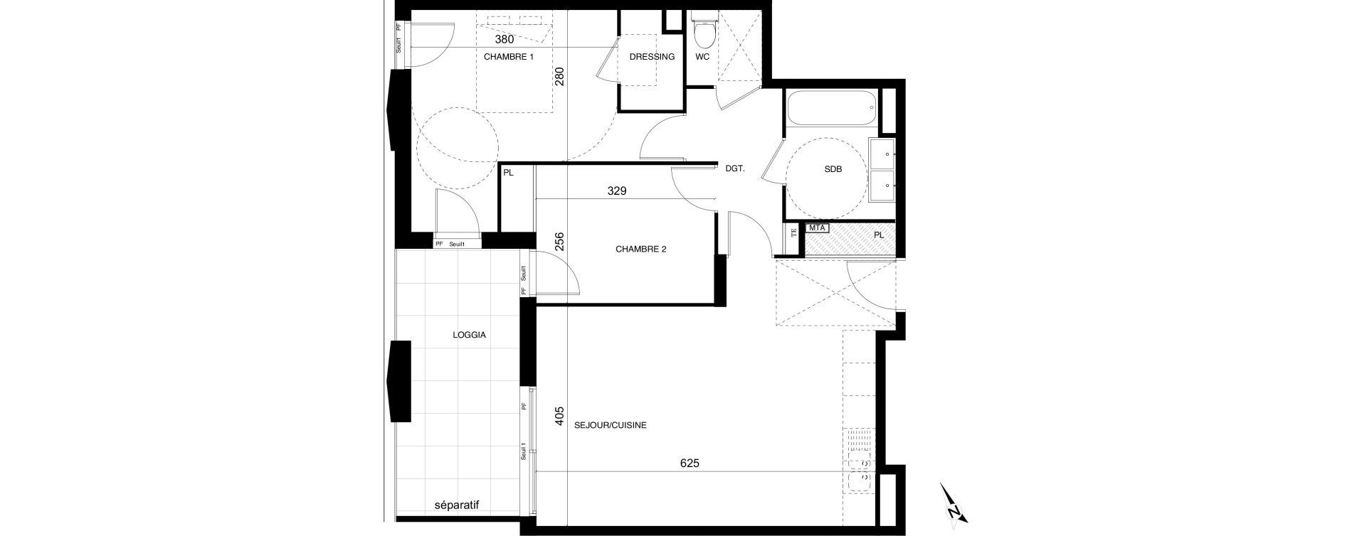 Appartement T3 de 65,40 m2 &agrave; Montpellier Cit&eacute; cr&eacute;ative