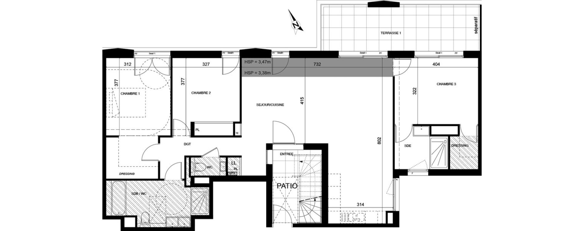 Duplex T4 de 110,52 m2 &agrave; Montpellier Cit&eacute; cr&eacute;ative