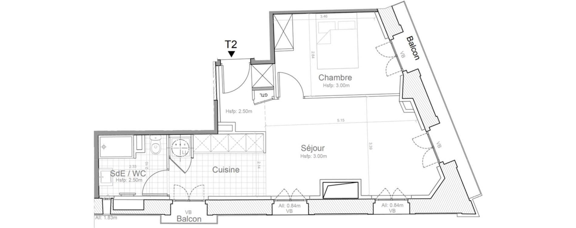 Appartement T2 de 42,80 m2 &agrave; Montpellier Gambetta