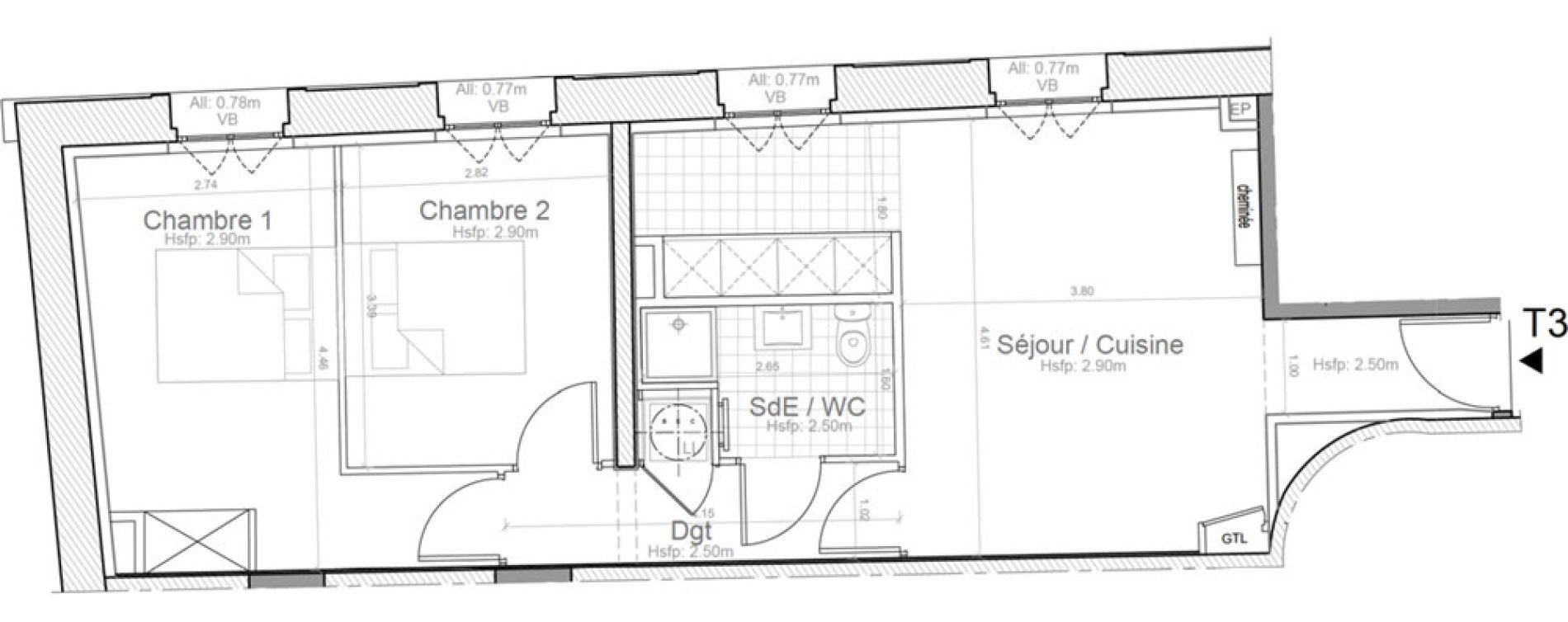 Appartement T3 de 54,30 m2 &agrave; Montpellier Gambetta