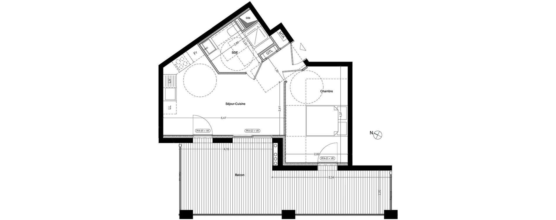Appartement T2 de 36,83 m2 &agrave; Montpellier Montpellier gambetta