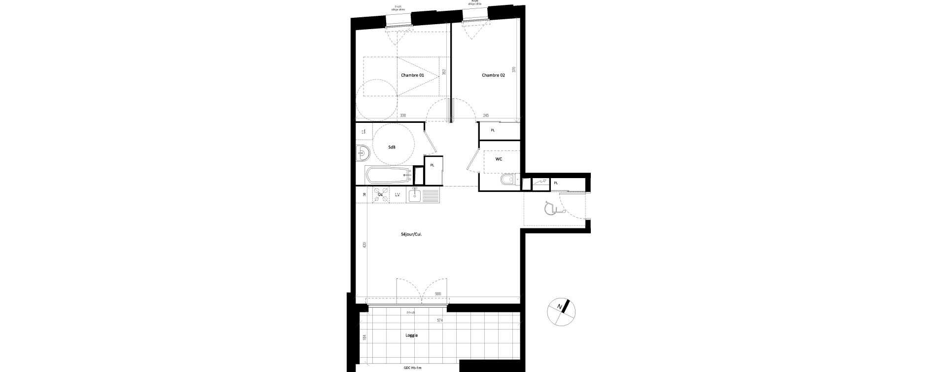 Appartement T2 de 45,90 m2 &agrave; Montpellier Port marianne