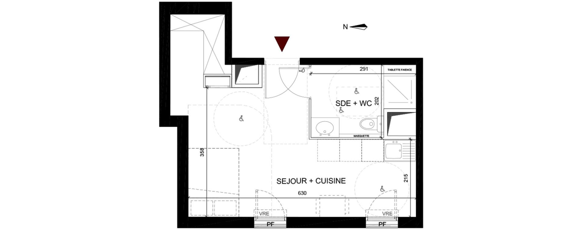 Appartement T1 de 27,50 m2 &agrave; Montpellier Montpellier saint martin