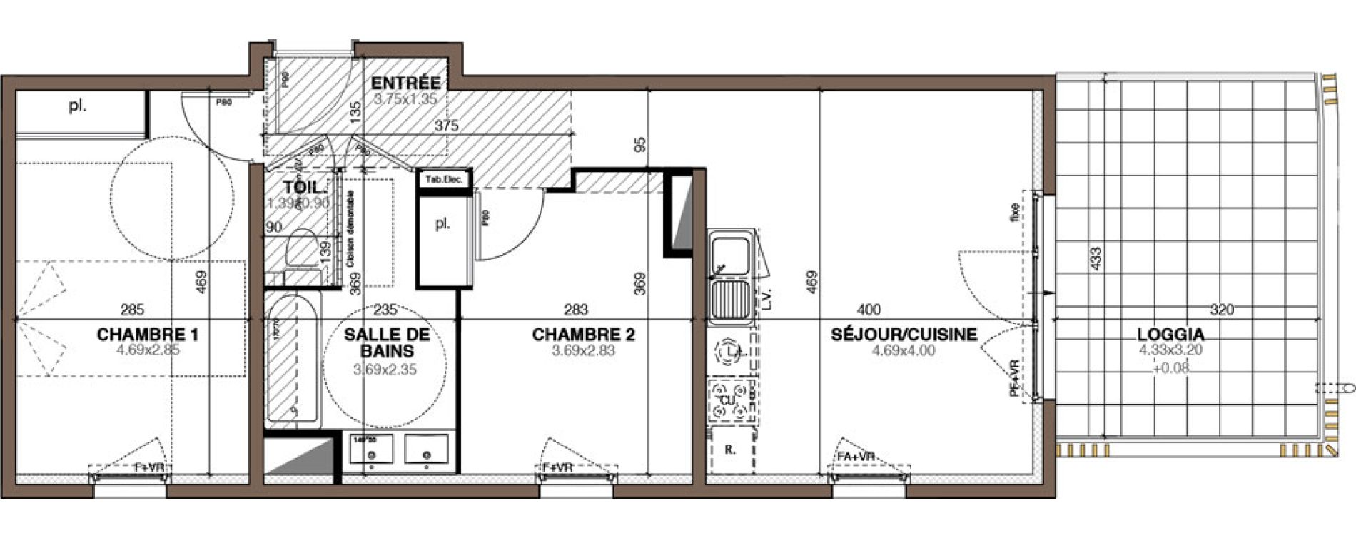 Appartement T3 de 55,40 m2 &agrave; Montpellier Hopitaux-facultes