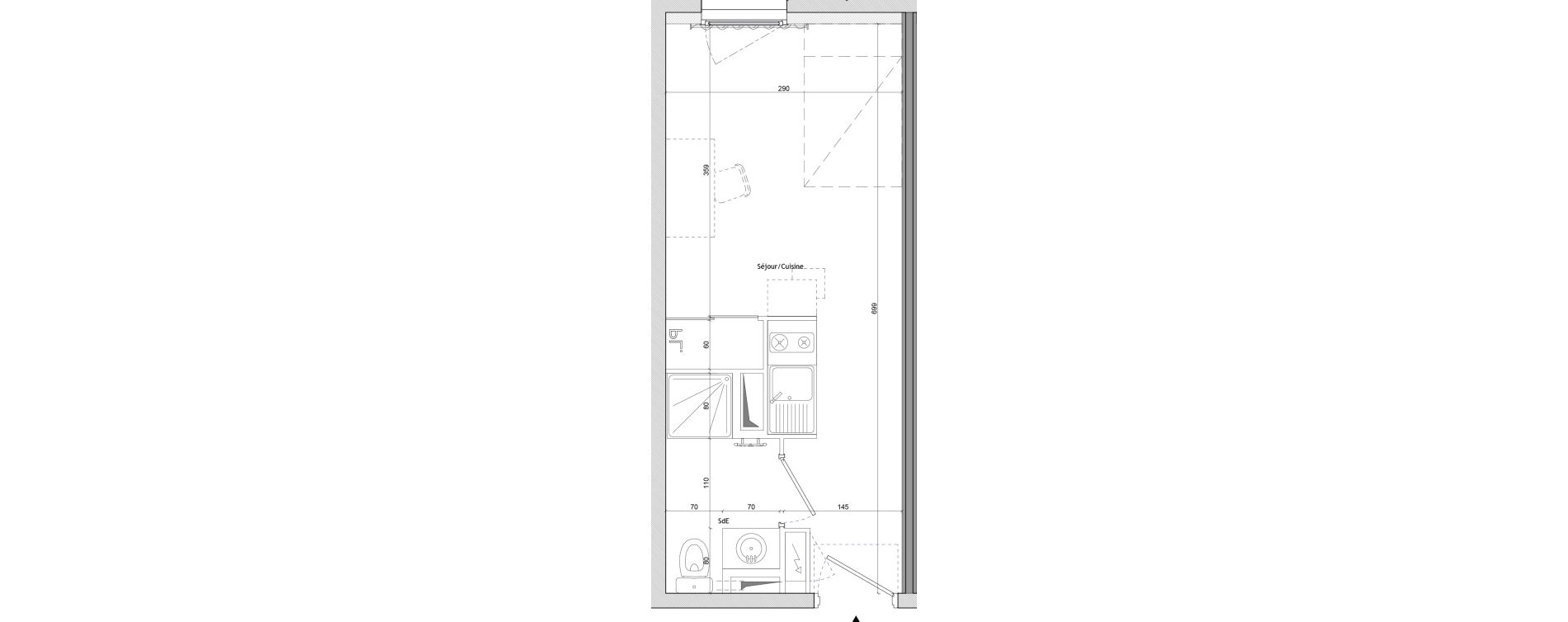Appartement T1 meubl&eacute; de 19,20 m2 &agrave; Montpellier Aiguelongue