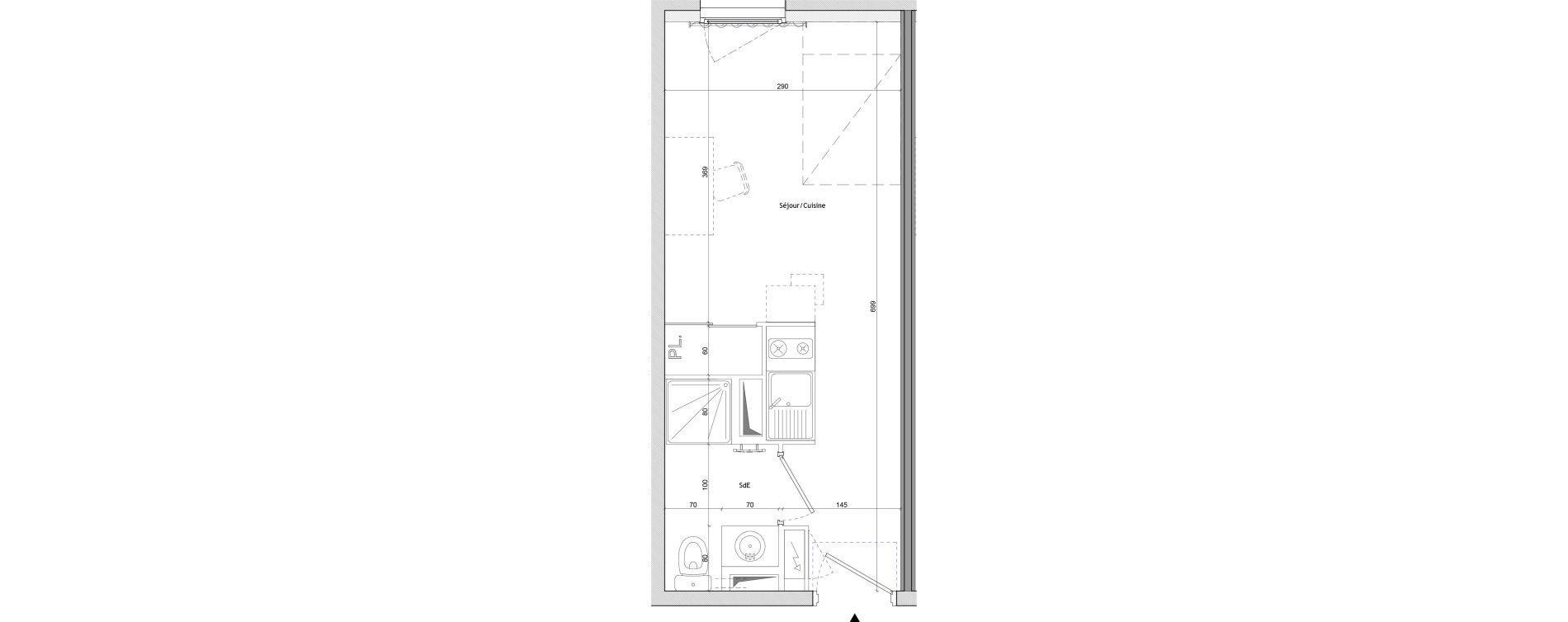 Appartement T1 meubl&eacute; de 19,30 m2 &agrave; Montpellier Aiguelongue