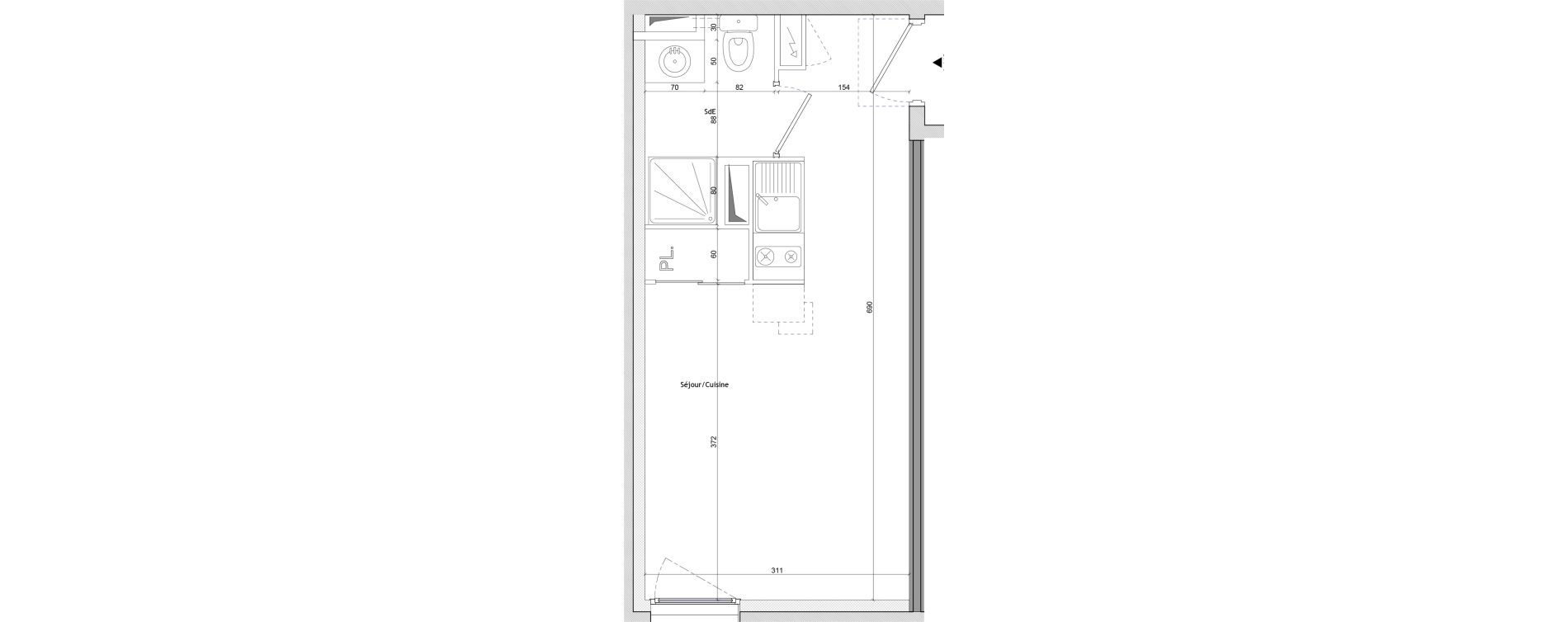 Appartement T1 meubl&eacute; de 20,50 m2 &agrave; Montpellier Aiguelongue