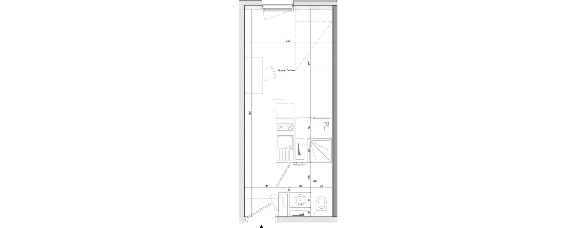 Appartement T1 meubl&eacute; de 18,90 m2 &agrave; Montpellier Aiguelongue