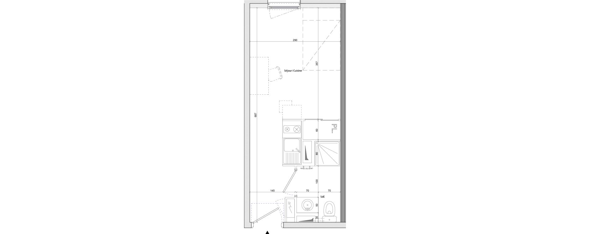Appartement T1 meubl&eacute; de 18,90 m2 &agrave; Montpellier Aiguelongue