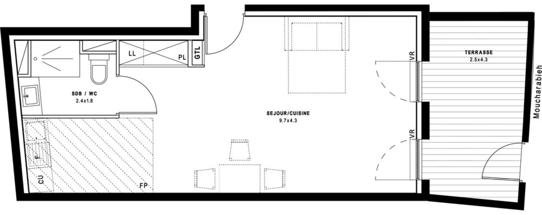 Appartement T1 de 36,00 m2 &agrave; Montpellier Port marianne