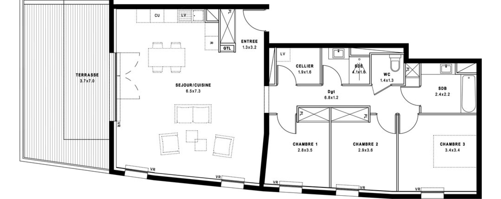 Appartement T4 de 99,10 m2 &agrave; Montpellier Port marianne