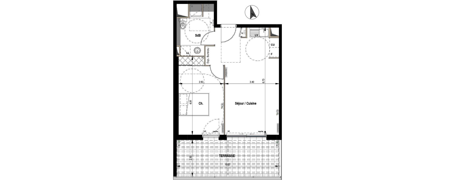 Appartement T2 de 43,90 m2 &agrave; Montpellier Hopitaux-facultes
