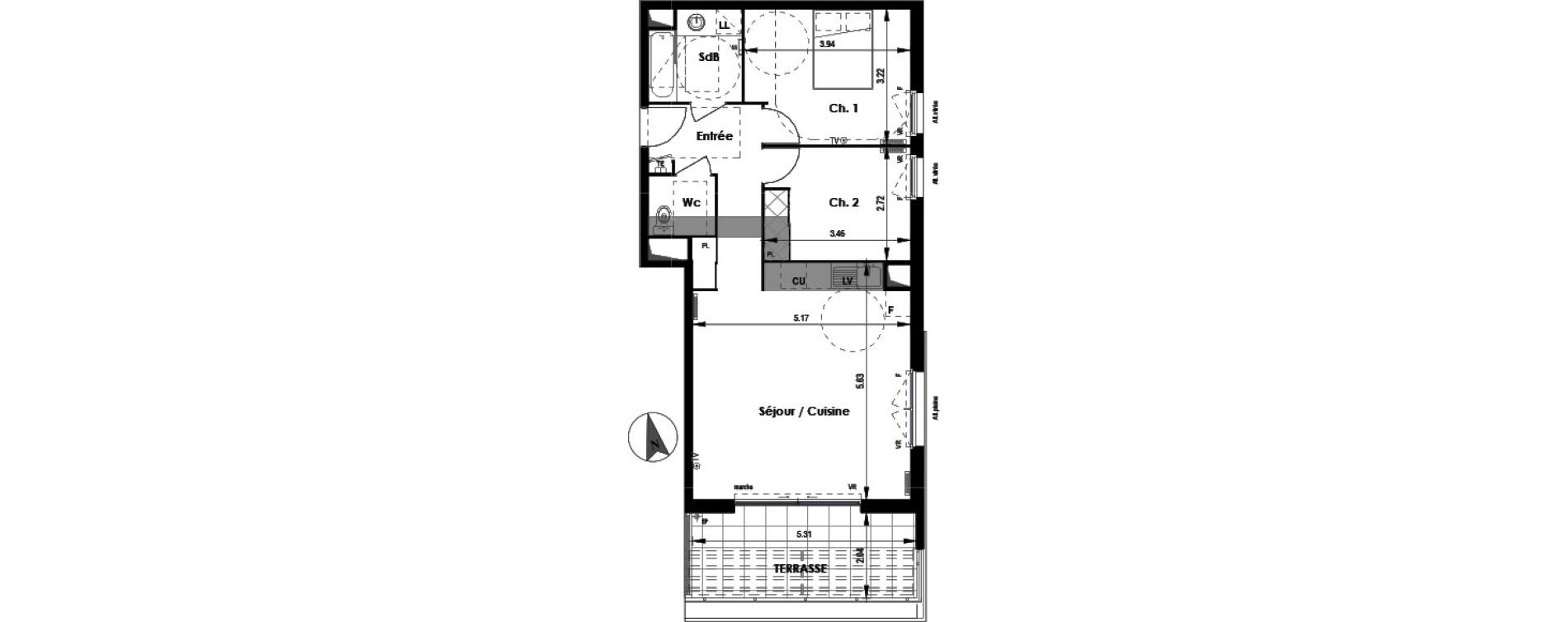 Appartement T3 de 64,00 m2 &agrave; Montpellier Hopitaux-facultes