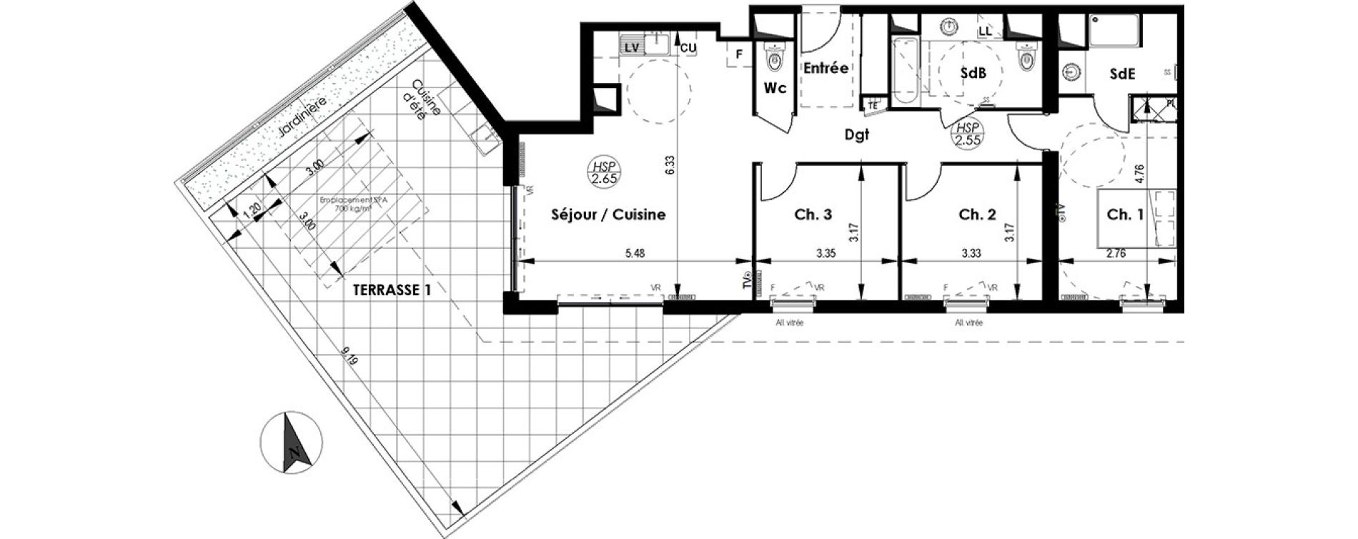 Appartement T4 de 90,30 m2 &agrave; Montpellier Hopitaux-facultes