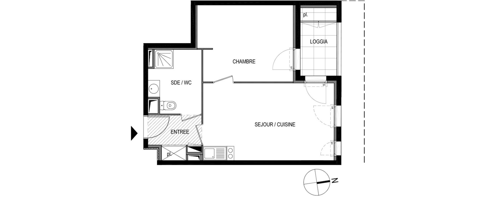 Appartement T2 de 39,25 m2 &agrave; Montpellier Le petit bard